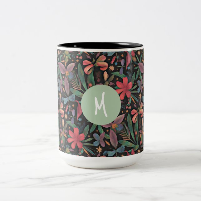 Caneca De Café Em Dois Tons Floral e Botânica Tropical Elegante (Centro)