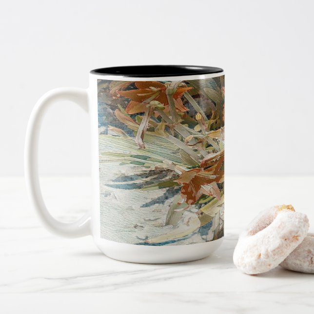 Caneca De Café Em Dois Tons Floral Exótico (Com Donut)
