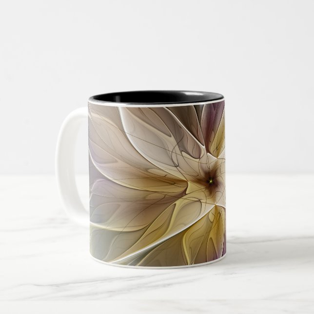 Caneca De Café Em Dois Tons Floral Fantasy Dourada Eggplant Abstrato Art Fract (Frente Esquerda)