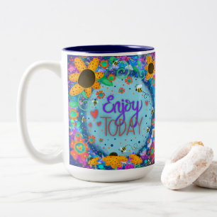 Caneca De Café Em Dois Tons Floral Floral Divertido Aproveite Hoje Inspirivida