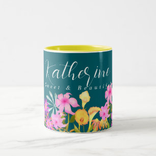 Caneca De Café Em Dois Tons Floral Garden Teal