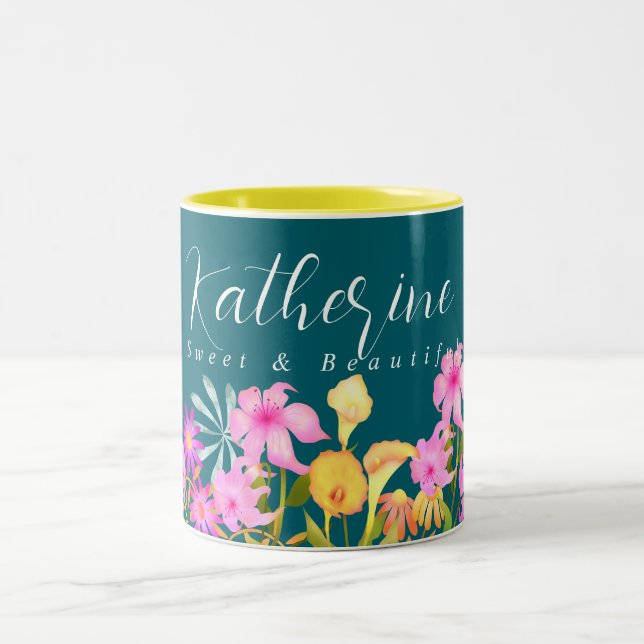 Caneca De Café Em Dois Tons Floral Garden Teal (Centro)