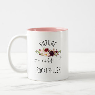 Caneca De Café Em Dois Tons Floral Marsala Future Bride Noivado Gift