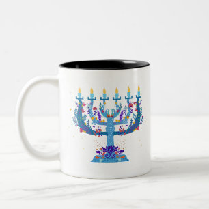 Caneca De Café Em Dois Tons floral menorah hanukkah