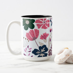 Caneca De Café Em Dois Tons Floral Moderno Bonito e Encantador