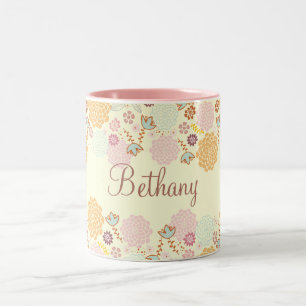 Caneca De Café Em Dois Tons Floral moderno extravagante feminino personalizado