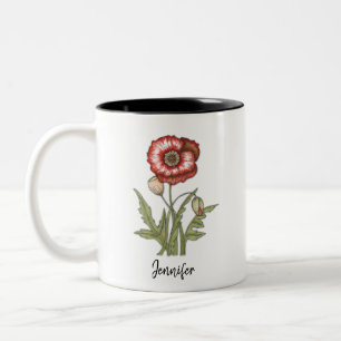 Caneca De Café Em Dois Tons Floral Personalizável de Papoila Vermelha