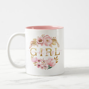 Caneca De Café Em Dois Tons Floral rosa É um anúncio de garota