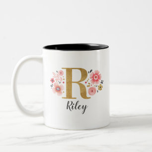Caneca De Café Em Dois Tons Floral Rosa Elegante