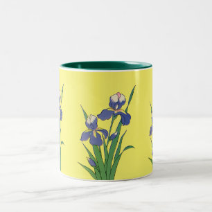 Caneca De Café Em Dois Tons Floral Vintage, Flores de Jardim de Íris Roxa da P