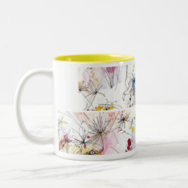 Caneca De Café Em Dois Tons Floral Watercolor Artística Tea