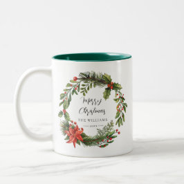 Caneca De Café Em Dois Tons Floral Watercolor Greenery Family Natal Personaliz