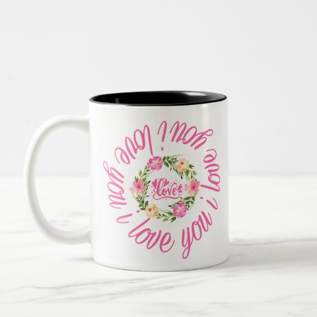 Caneca De Café Em Dois Tons Floral Wreath / Eu Te Amo (Esquerda)