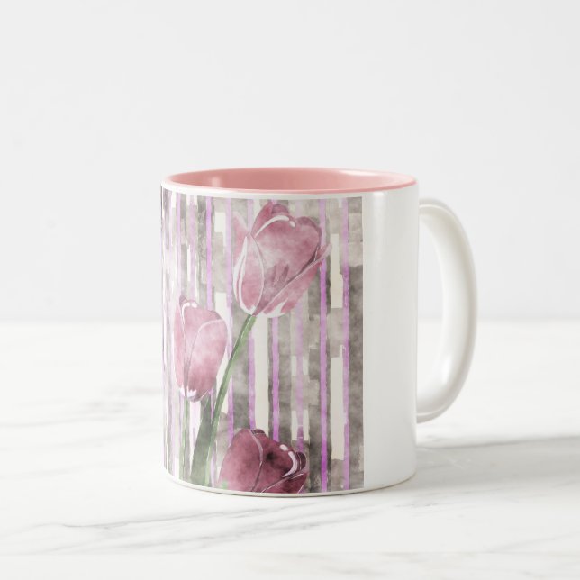 Caneca De Café Em Dois Tons Flores (Frente Esquerda)