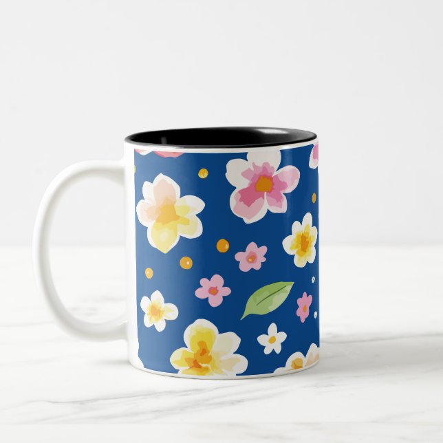 Caneca De Café Em Dois Tons Flores (Esquerda)
