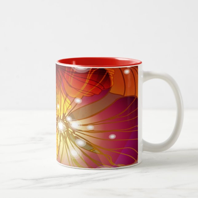 Caneca De Café Em Dois Tons Flores alaranjadas, roxas e amarelas (Direita)