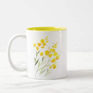 Caneca De Café Em Dois Tons Flores Amarelas