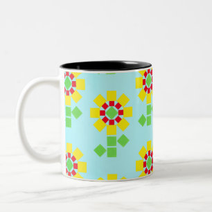 Caneca De Café Em Dois Tons Flores Amarelas de Formas Quadradas