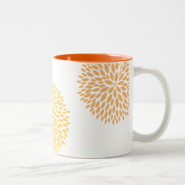 Caneca De Café Em Dois Tons Flores Amarelas Laranja (Direita)