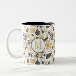 Caneca De Café Em Dois Tons Flores Amarelas Monogramas Clematis