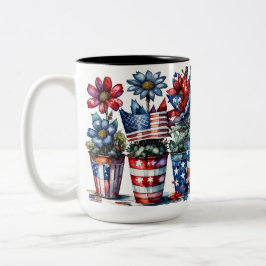CANECA DE CAFÉ EM DOIS TONS FLORES AMERICANOS AZUIS VERMELHOS PATRIÓTICOS VERM