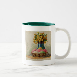 Caneca De Café Em Dois Tons Flores Antigas De Ovos De páscoa