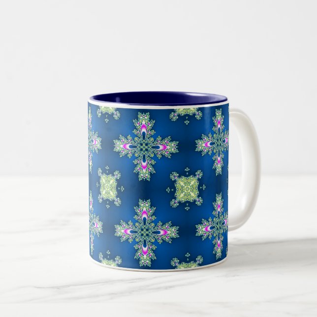 Caneca De Café Em Dois Tons Flores Artdeco em Estilo Retro (Frente Esquerda)