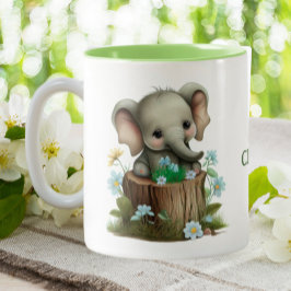 Caneca De Café Em Dois Tons Flores Azuis De Elefante Para Bebês Cute Personali