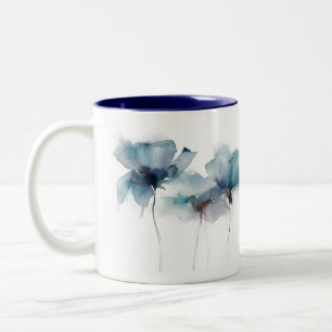 Caneca De Café Em Dois Tons Flores Azuis Delicadas Mug De Dois Toneladas