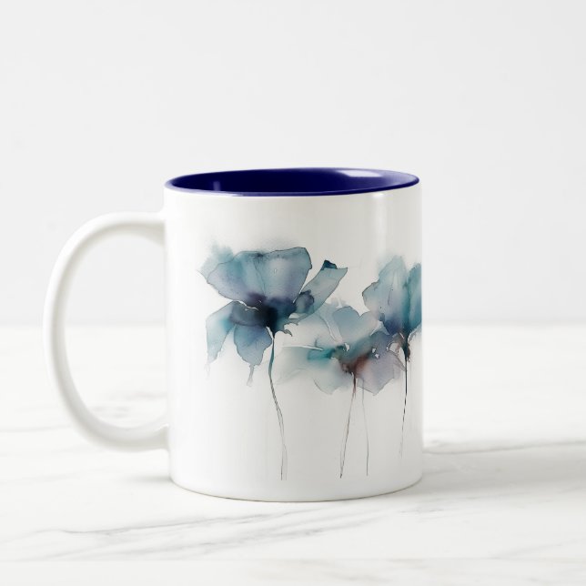 Caneca De Café Em Dois Tons Flores Azuis Delicadas Mug De Dois Toneladas (Esquerda)