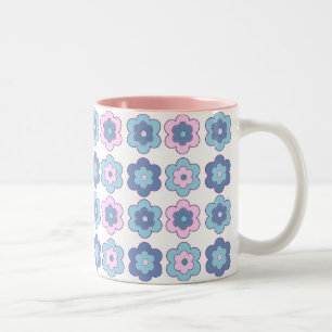 Caneca De Café Em Dois Tons Flores Borbulhantes Retro (rosa e azul)  Padrão
