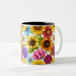 Caneca De Café Em Dois Tons Flores Botânicas Coloridas Grande Negrito