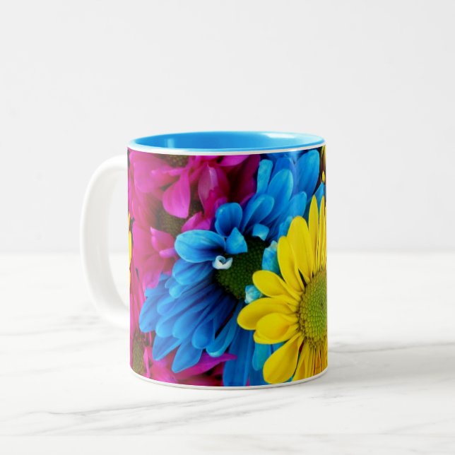 Caneca De Café Em Dois Tons Flores Brilhantes (Frente Esquerda)