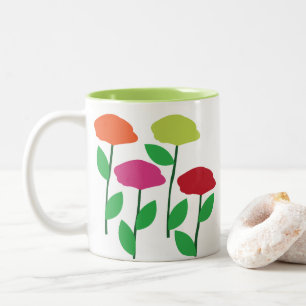 Caneca De Café Em Dois Tons Flores Coloridas de Papoula 
