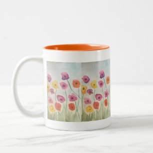 Caneca De Café Em Dois Tons Flores Coloridas, Deluxe Mug