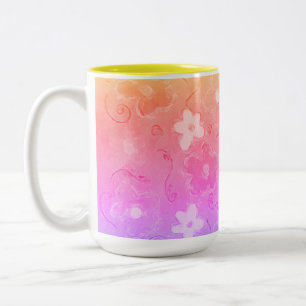 Caneca De Café Em Dois Tons Flores Coloridas Desbotadas