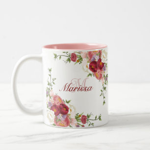 Caneca De Café Em Dois Tons Flores Coloridas, Flores De Pedras, Nome Menino Mo