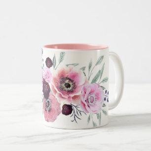 Caneca De Café Em Dois Tons Flores cor de água, cor-de-rosa