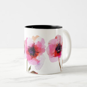 Caneca De Café Em Dois Tons Flores cor-de-água, cor-de-rosa, flores