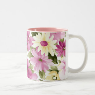 Caneca De Café Em Dois Tons Flores Cor-De-Rosa E Amarelo