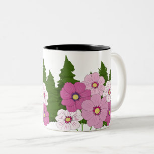 Caneca De Café Em Dois Tons Flores Cor-de-rosa e brancas, Jardim Floral Elegan