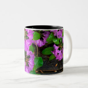 Caneca De Café Em Dois Tons Flores cor-de-rosa-Elegante azáleas rosa flores co