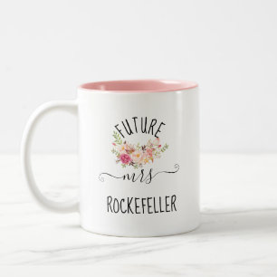 Caneca De Café Em Dois Tons Flores Cor-de-Rosa Esmagadas Presente para o Noiva