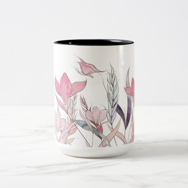 Caneca De Café Em Dois Tons Flores de aquarela (Centro)