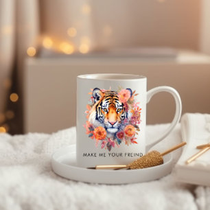 Caneca De Café Em Dois Tons Flores De Aquarela, Bela Tigre Personalizada