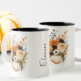 Caneca De Café Em Dois Tons Flores De Aquarela Editáveis Cai Da Pumpkin Cute B