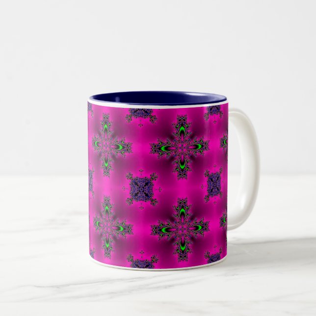 Caneca De Café Em Dois Tons Flores de Artdeco no Estilo Retroativo (Frente Esquerda)