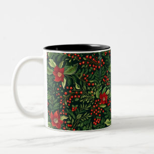 Caneca De Café Em Dois Tons Flores de Berries de Natal