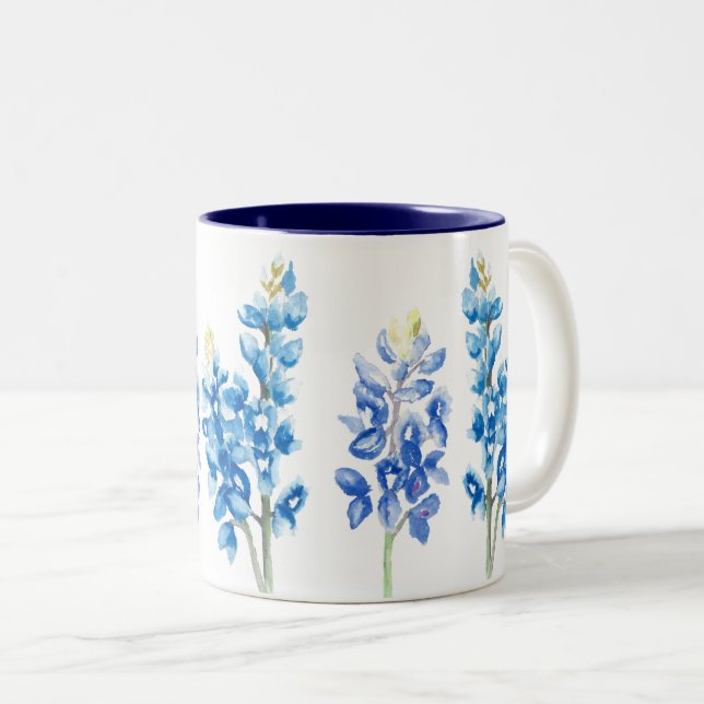 Caneca De Café Em Dois Tons Flores de Bluebonnet de Aquarela (Frente Esquerda)