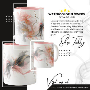 Caneca De Café Em Dois Tons Flores de Cores Aquáticas Sabidas e Graciosas